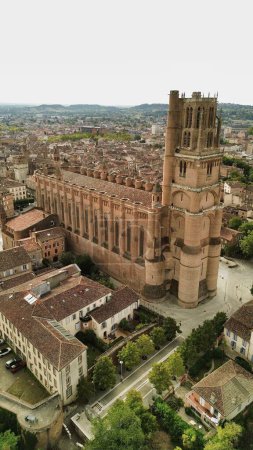 Photo for Drone photo Sainte-Cecile cathedral, Cathedrale Sainte-Cecile Albi France Europe - Royalty Free Image