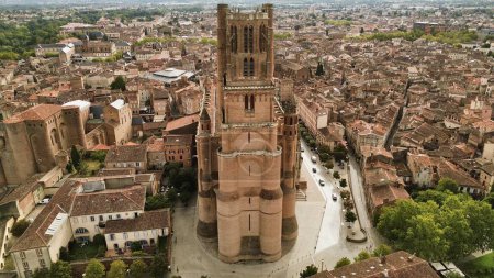 Photo for Drone photo Sainte-Cecile cathedral, Cathedrale Sainte-Cecile Albi France Europe - Royalty Free Image
