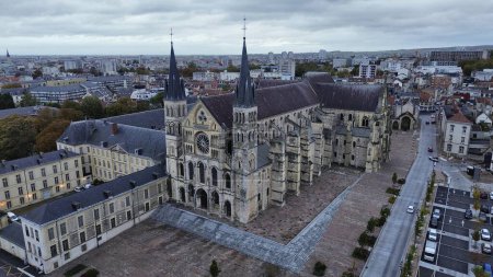 Photo for Drone photo Saint-Remi basilica, Basilique Saint-Remi Reims France Europe - Royalty Free Image