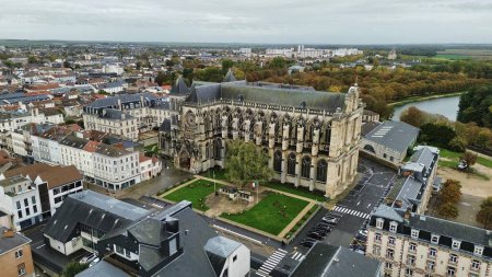 Photo for Drone photo Saint-etienne cathedral, Cathedrale Saint-etienne Chalons-en-Champagne france europe - Royalty Free Image