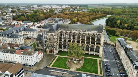 Photo for Drone photo Saint-etienne cathedral, Cathedrale Saint-etienne Chalons-en-Champagne france europe - Royalty Free Image