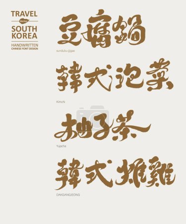 Handschriftliche Sammlung koreanischer Speisennamen, chinesische Namensaufschrift "Tofotopf, Kimchi, Zitronentee, gebratenes Huhn", Reisen, Essen.