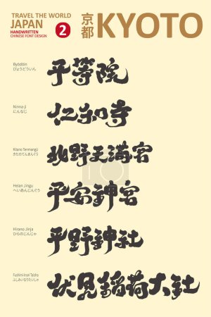 Chinese character title design of popular scenic spots in Kyoto, Kyoto famous monuments special 2, vector Chinese character title design, calligraphy style, suitable for sightseeing and tourism.