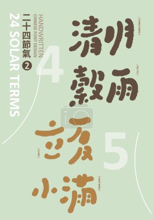 "Vierundzwanzig Solar Terms, April und Mai (zwei) "Traditioneller asiatischer Kalender, handgeschriebene Schrift, niedlicher Sprechstil.