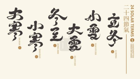 Chinese traditional calendar cycle, "24 solar terms, December to February" 4, Chinese "climate change" title design word collection, handwritten calligraphy character style, layout design.