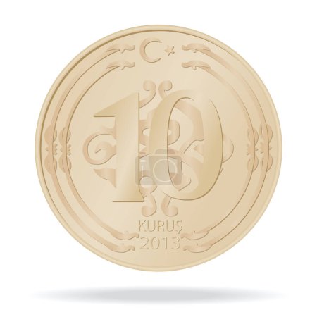 Ilustración de 10 Kurus de Turquía, una moneda en estilo vectorial sobre un fondo blanco, 3d - Imagen libre de derechos