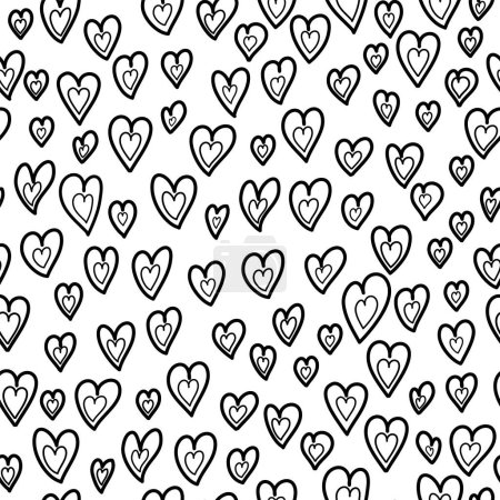 Abstract seamless heart pattern. Hand drawn hearts. Black and white illustration. Vector.