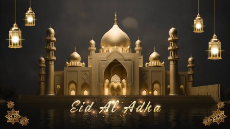 Téléchargez les photos : Magnifique fond de nuit avec mosquée dorée - en image libre de droit
