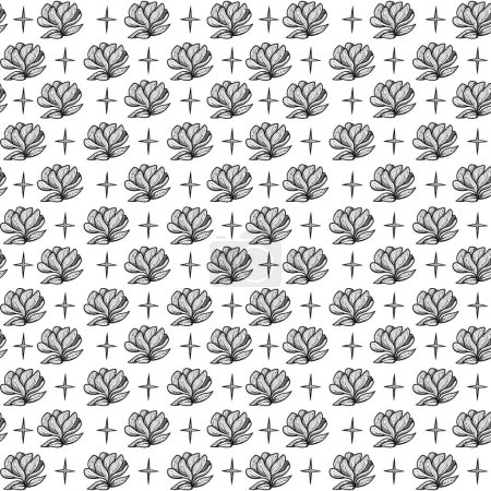 Photo for Floral seamless patterns. Hand-drawn decorative line art natural elements. Boho and vintage collection. Shamanic and pagan vibes. Isolated on white. - Royalty Free Image
