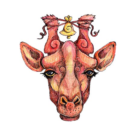 Foto de Tinta dibujada a mano y lápices de colores ilustración de jirafa. Animal de hadas, criatura mágica. Ilustración infantil - Imagen libre de derechos