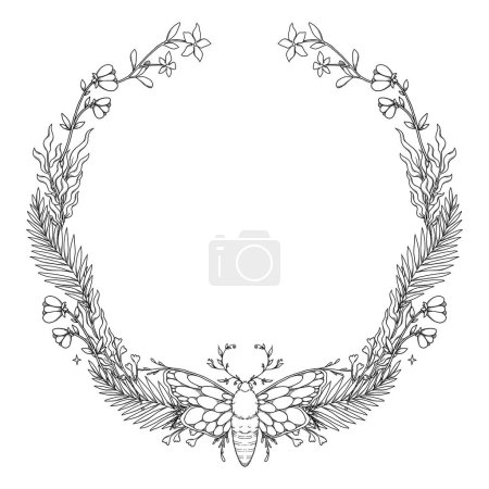 Photo for Boho flowers frame. Hand-drawn  line art illustrations. Vintage element. Wiccan and pagan art. Decorative nature. Isolated on white - Royalty Free Image