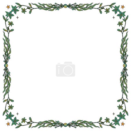 Photo for Boho flowers frames. Hand-drawn color and gold illustrations. Vintage element. Wiccan and pagan art. Decorative nature. Isolated on white - Royalty Free Image