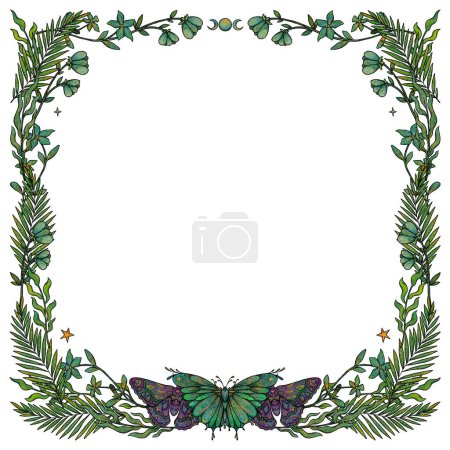 Photo for Boho flowers frames. Hand-drawn color and gold illustrations. Vintage element. Wiccan and pagan art. Decorative nature. Isolated on white - Royalty Free Image