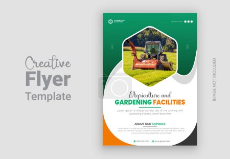 Illustration for Agriculture and gardening facilities lawn care flyer design template - Royalty Free Image