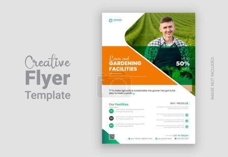 Illustration for Agriculture and gardening facilities lawn care flyer design template - Royalty Free Image