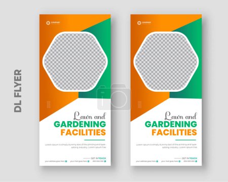 Illustration for Roll up Agriculture and gardening facilities lawn care flyer design template or dl flyer design template - Royalty Free Image