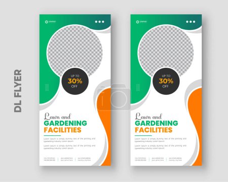 Illustration for Roll up Agriculture and gardening facilities lawn care flyer design template or dl flyer design template - Royalty Free Image