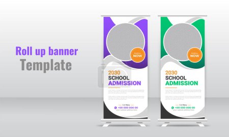 Illustration for Roll up School admission template design and college banner or dl flyer kids school education study poster - Royalty Free Image