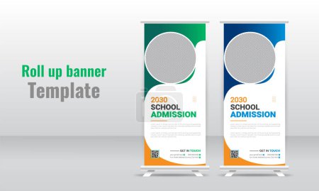 Illustration for Roll up School admission template design and college banner or dl flyer kids school education study poster - Royalty Free Image