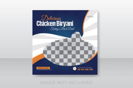 Photo for Delicious chicken biryani social media post design for restaurant, food social media promotion and post design template with abstract colorful shapes - Royalty Free Image