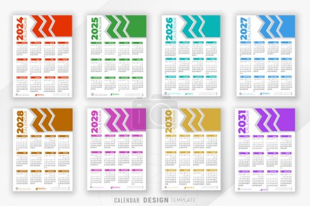 Ilustración de 2024 a 2031 diseño de calendario para feliz año nuevo planificador paquete plantilla - Imagen libre de derechos