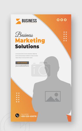 Photo for Digital marketing solution or corporate business social media story template design in abstract orange gradient color shape and white background - Royalty Free Image