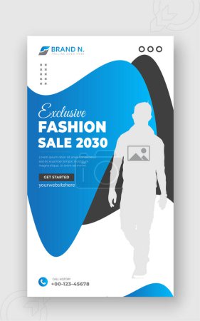 Photo for Fashion sale 2030 social media post design or ad banner template, modern minimal urban trendy fashion design for social media stories for promotion in abstract blue and black colorful shapes - Royalty Free Image