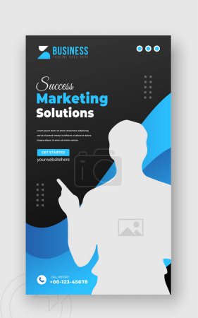 Photo for Digital marketing solution or corporate business social media story template design with abstract blue gradient color shapes on black background - Royalty Free Image