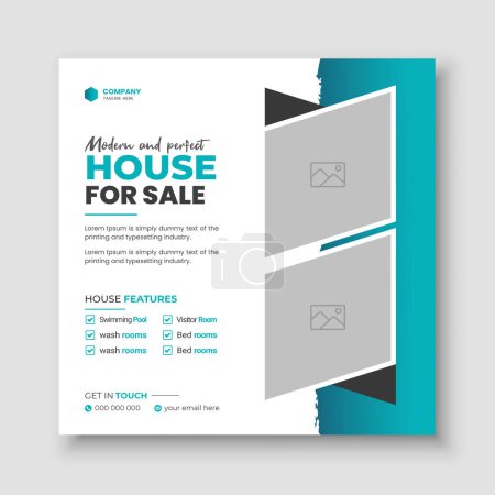 Illustration for Home for sale and Modern social media post cover design template - Royalty Free Image
