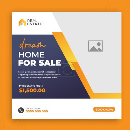 Photo for Modern creative real estate company social media cover design for sale, Corporate and luxury dream home business ad banner template, black and yellow color shapes - Royalty Free Image