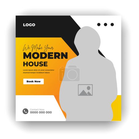 Téléchargez les illustrations : Couverture de construction de maison ou modèle de conception de faisceau de bannière Web de médias sociaux - en licence libre de droit