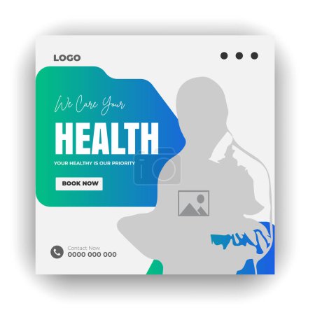 Medical health social media post cover banner design set and elegant modern abstract clinic report smooth gradient background shape color template