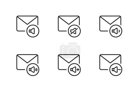 Illustration for Message sound icon, volume silent icons set of audio speaker volume sign and symbol loudspeaker icon sound audio voice media music mute design message off button - Royalty Free Image