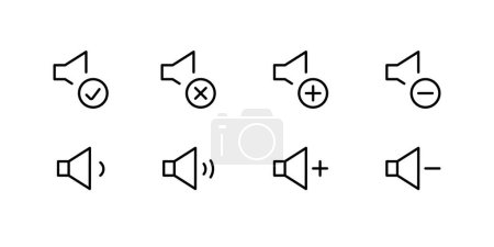 Illustration for Speaker icon set. volume icon vector. loudspeaker icon vector. Mute and unmute volume sound flat vector icons for video apps and websites - Royalty Free Image