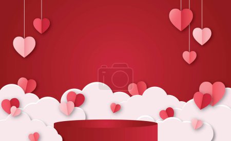 Téléchargez les photos : Éléments en papier en forme de coeur volant sur fond rouge. amour pour Happy Women's, Mère, Saint Valentin, conception de carte de voeux d'anniversaire. - en image libre de droit