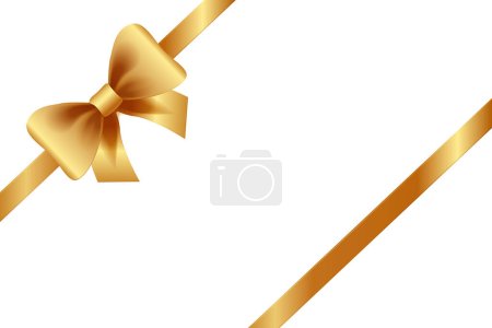 Ilustración de Lazo dorado con cinta horizontal sobre fondo blanco para decoración de regalos, elemento decorativo para diferentes diseños. Ilustración vectorial. - Imagen libre de derechos