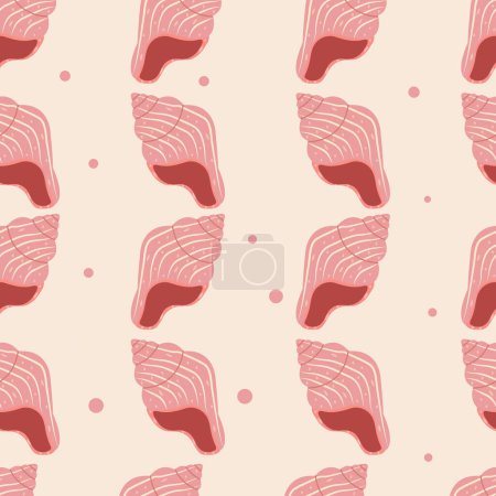 Nahtloses Muster aus perlfarbenen Muscheln. Trendiges Cartoon-Muschelmuster für Packpapier, Tapeten, Aufkleber, Laptoptaschen, Kinderbücher.