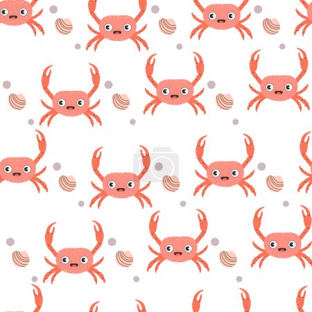 Nahtloses Muster von Meereskrabben. Trendiges Cartoon-Krabbenmuster für Packpapier, Tapeten, Aufkleber, Notizbucheinband und andere Designs.