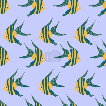 Mer brillant poisson motif sans couture. Motif de poisson dessin animé tendance pour papier d'emballage, papier peint, autocollants, couverture de carnet.