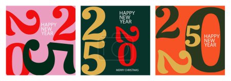 Feliz Año Nuevo 2025 y Feliz Navidad. Fondos minimalistas de moda. Números geométricos creativos vectoriales 2025. Tipografía abstracta para publicidad, web, redes sociales, banners, portadas, carteles, tarjetas