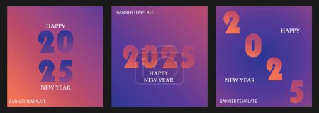 Happy New Year 2025 and Merry Christmas. Abstract typographic illustration of New Year 2025 flyer template vector design. Banner template for New Year celebration, for social media post, calendar and cover