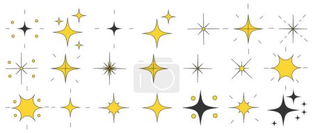 Set of stars. Futuristic retro vector minimalist shape. Retro futuristic graphic icons. Collection of various graphic star elements, graphic design. Vector