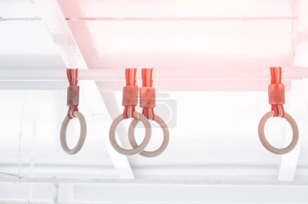 Photo for Hand holding Handle on ship ,Handle loop in the passenger ships,select focus - Royalty Free Image