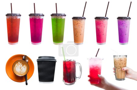 Photo for Set of collection of iced drinks isolated on white background - Royalty Free Image