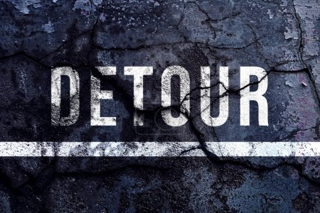 Photo for Detour text written with broken cement wall, Detour word on street. - Royalty Free Image