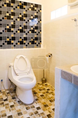 Photo for Toilet bowl in a modern bathroom ,flush toilet clean bathroom - Royalty Free Image