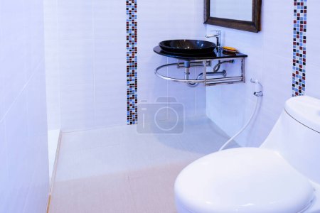 Photo for Toilet bowl in a modern bathroom ,flush toilet clean bathroom - Royalty Free Image