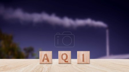 Téléchargez les photos : AQI, Abréviation du mot index de la qualité de l'air écrit sur des blocs de bois. texte AQI sur fond nature, concept d'environnement. - en image libre de droit