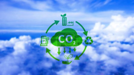 CO2-Reduzierungs-Symbol mit Rundschreiben zur Verringerung von CO2, CO2-Fußabdruck und CO2-Gutschrift zur Begrenzung der globalen Erwärmung durch den Klimawandel, Bio Circular Green Economy concept.