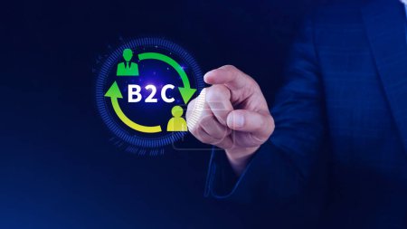 Photo for B2C, Business to customer marketing strategy concept. Businessman touching with virtual B2C icon for business strategy, communication, feedback, online marketing, Ecommerce marketing strategy. - Royalty Free Image